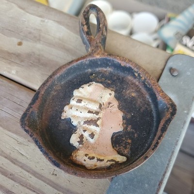 Vintage John Wright Cast Iron Mini Frying Pan Decorative Girl