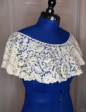 Large Antique Brussels Point De Gaze Lace Bertha Dress Collar Lace Trim