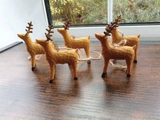 Five Vintage Plastic/Resin Reindeer Christmas Tree Decorations
