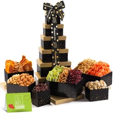 NUT CRAVINGS Get Well Soon Nuts Dried Fruit Tower Gift Basket, 12 Assortments
