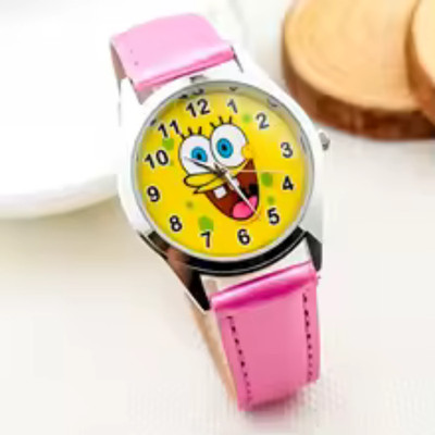 SpongeBob SquarePants Watch Pink Band Yellow Dial Cartoon Kids Gift