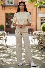 Zara Girls Beige Wide Leg Raw Hem Denim Pants High Rise Size 11-12 Years