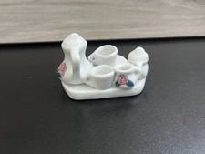 Dollhouse Miniature Tea Set on Tray Service Rose Pink Flower Pattern