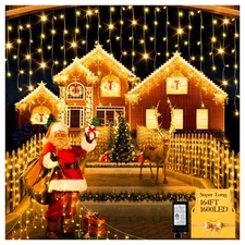 1600 LED 164FT Outdoor Christmas Lights Plug in 8 Modes with Timer Dimmable C...
