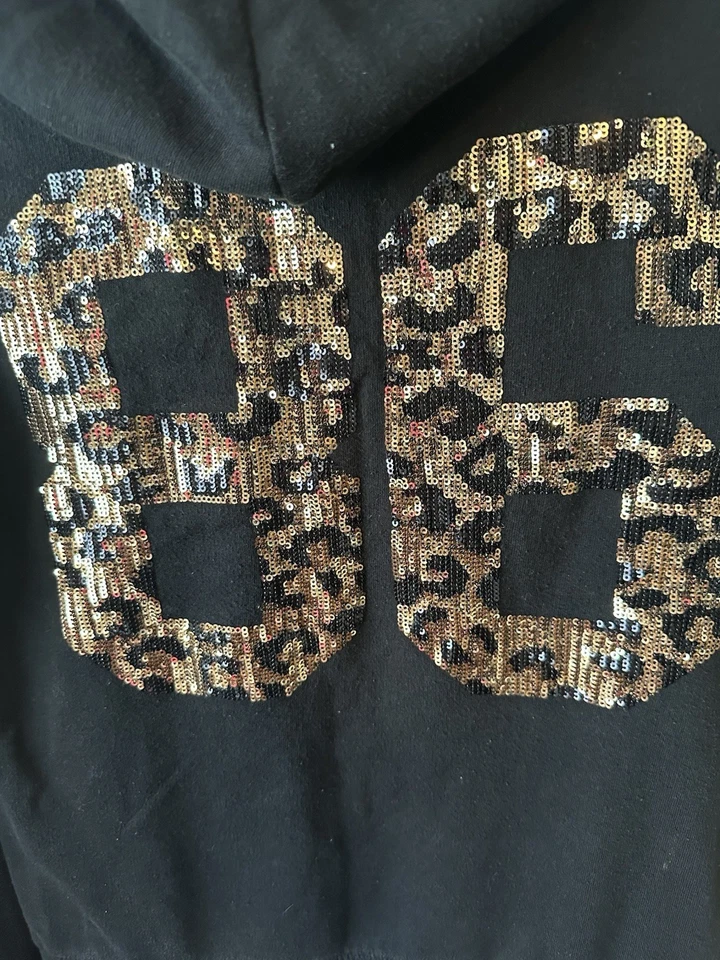 Victoria’s Secret Rosa Negro Vintage 86 Cheetah Bling Sudadera con Capucha S Foto 3 de 4