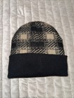 Levis Winter Hat Beanie Plaid Navy Cuffed Sherpa Lined Leather Logo Patch OS — photo 3