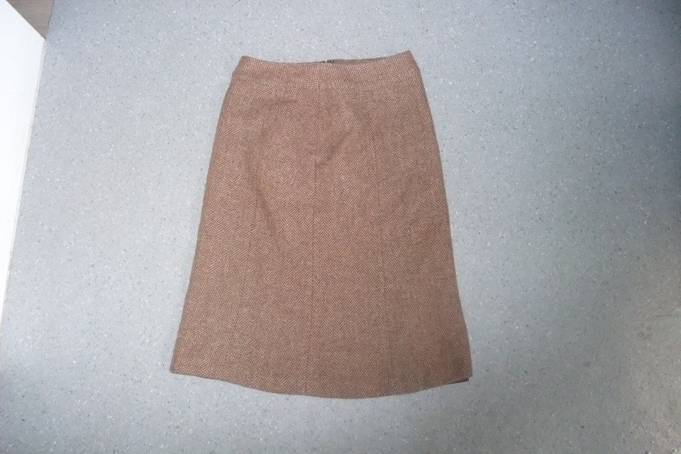 "Mady" Brown wool herringbone straight skirt fully lined Size XXS/XS-as new