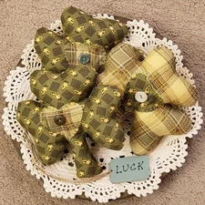 Handmade Set of 3 Primitive Fabric St. Patrick's Shamrocks Clovers Bowl Fillers 