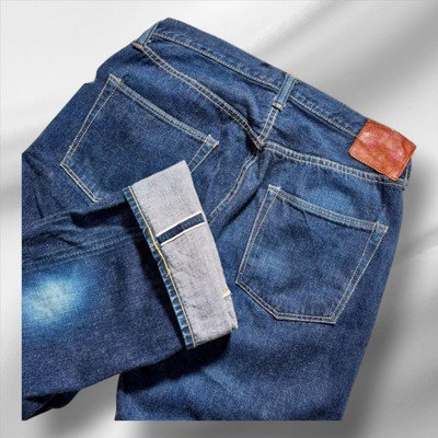 Full Count 0105 Indigo Denim Jeans W32 Red Ear Leather Patch Made in Japan