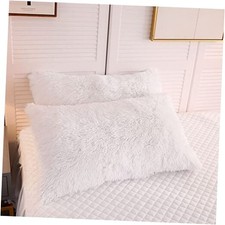 2 Pack Shaggy Plush Faux Fur Pillow Shams Velvet 36" x 20" Pack of 2 White