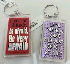 Set of 2 Kalan Laugh Tracks Funny Sayings Acrylic Keychains Fun 90s Nostalgia 
