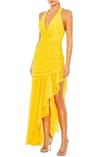 Mac Duggal NWT Asymmetrical Hem Halter Gown Long Dress Yellow Women's Size 12