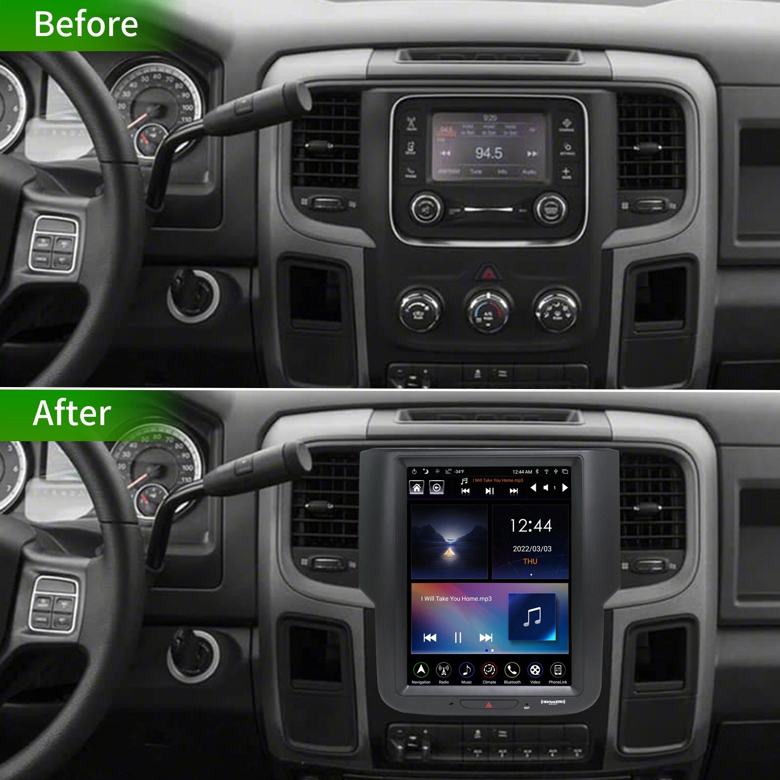 Car Radio SiriusXM Stereo For 2013-2018 Dodge RAM 1500 2500 3500 Android CarPlay - Picture 3 of 11