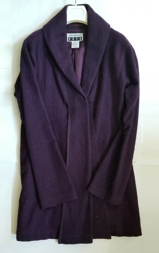 ABRIGO ISSEY MIYAKE FETE LIGERO LANA PÚRPURA GABARDINA GUISANTE talla 4 Foto 2 de 4