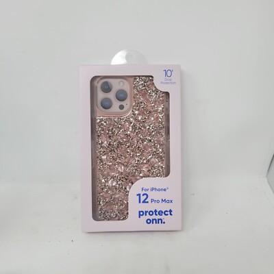 onn. WIBBFS100069252 iPhone 12/12 Pro Blush Gold Fleck With Shell Phone Case b2