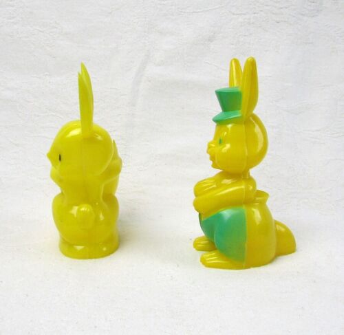 Vintage Rosbro Hard Plastic Easter Bunny Lollipop Holder Candy Container Yellow - Picture 2 of 4