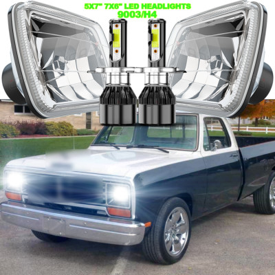 Fit dodge D150 D250 D350 Pair 5x7'' 7x6'' Chrome LED Headlights Hi-Low Beam kit