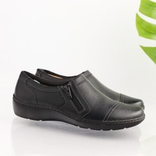 Clarks Womens Cora Giny Loafer Size 7 WIDE Black Leather Zip Shootie Shoe Flats