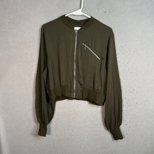 H&M Olive Green Zip-Up Cropped Bomber Jacket ...