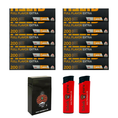 10 Pack Gizeh Full Flavor Extra Papier-Filterhülsen + Zigarettenbox und FZ