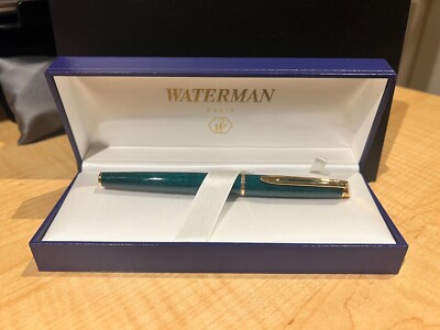 Waterman Hemisphere Fountain Pen  Green  Marble & Gold Fine Pt New In Box