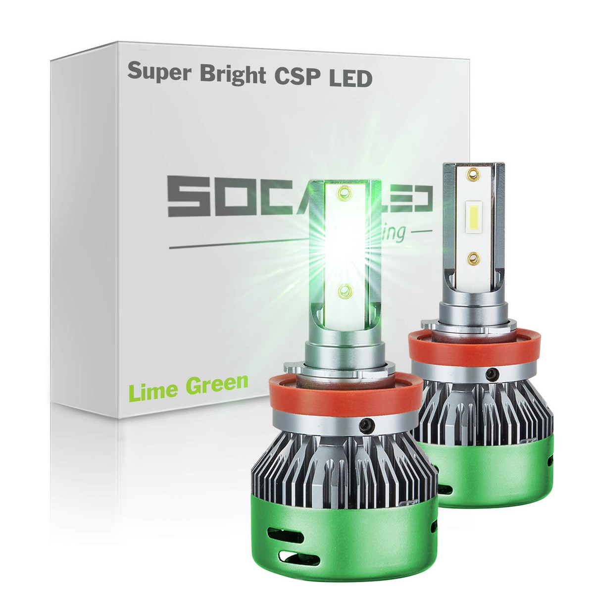 A1 AUTO H11/H8 LED Headlight Bulbs – 2x 6000K Lime Green – CSP 3570 Chips – Super Bright – 5-Year Warranty