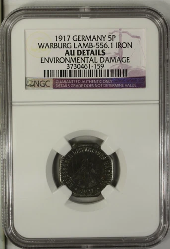 Germany 5 Pfennig 1917 NGC AU  Iron City of Warburg Lamb-556.1