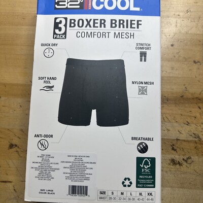 32 Degrees COOL Men's 3PK Comfort Mesh Boxer Briefs LARGE 36-38