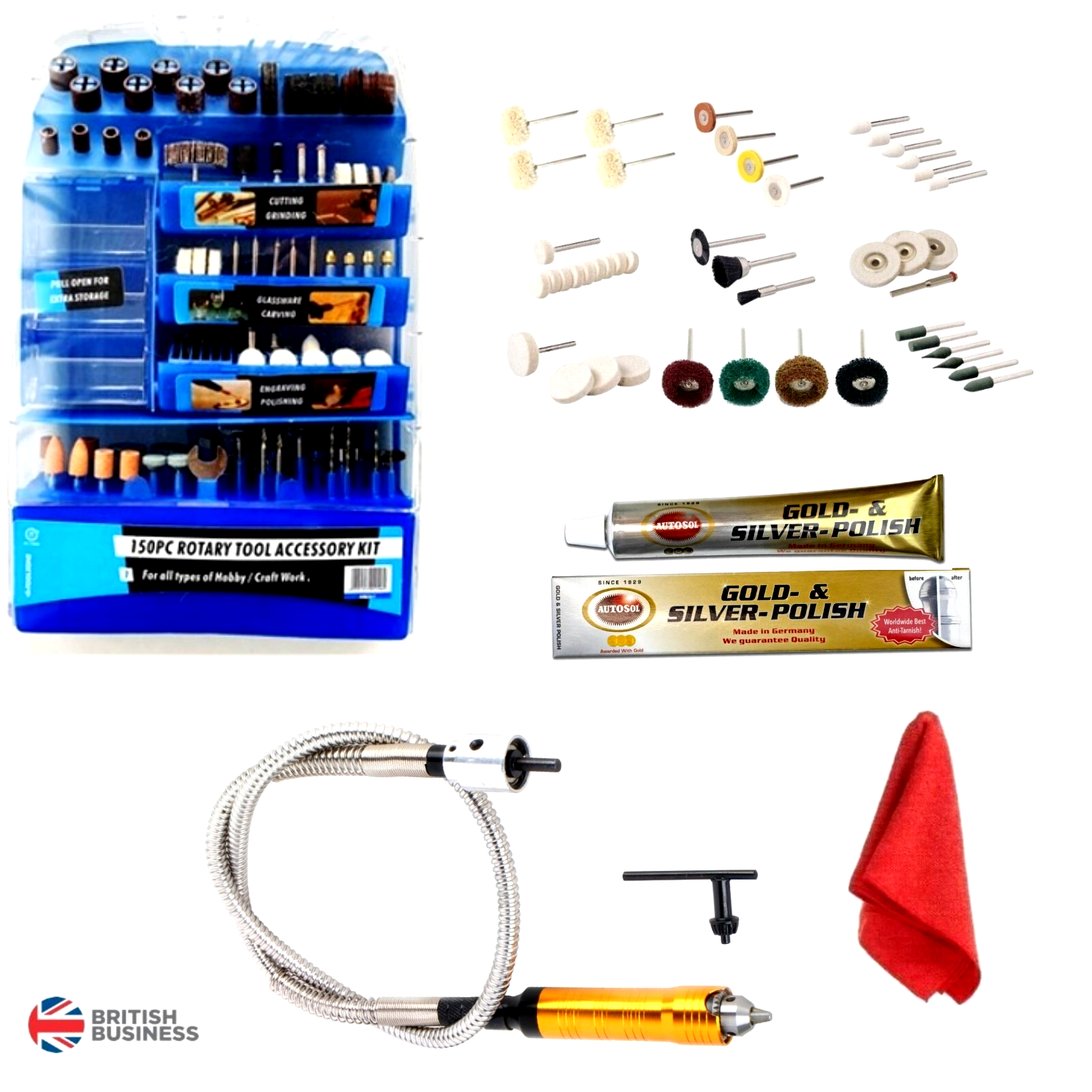 Autosol Jewellery Making Polishing Tool Kit Rotary Tool Bits Flexi Drive Shaft