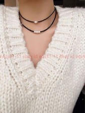 2 Rows Faceted 3mm Round Black Spinel White Freshwater Pearl Necklace 14-16''