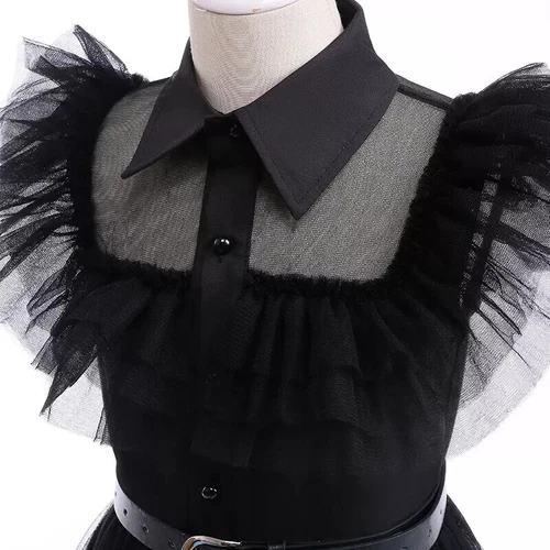 Kids Girls Wednesday The Addams Family Costume Fancy Mash Dress Birthday Party - Picture 13 of 26