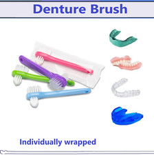 Dental Mini Denture Brush Individually Wrapped Double-sided Firm Nylon Bristles