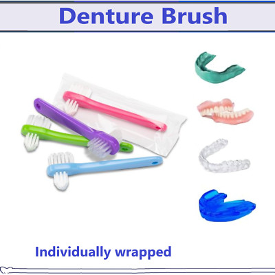 Dental Mini Denture Brush Individually Wrapped Double-sided Firm Nylon Bristles