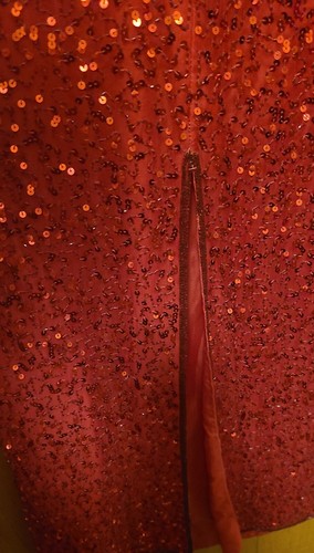 Abito da sera Laurence Kazar donna 100% seta paillettes rosso senza maniche grande - Foto 16 di 24