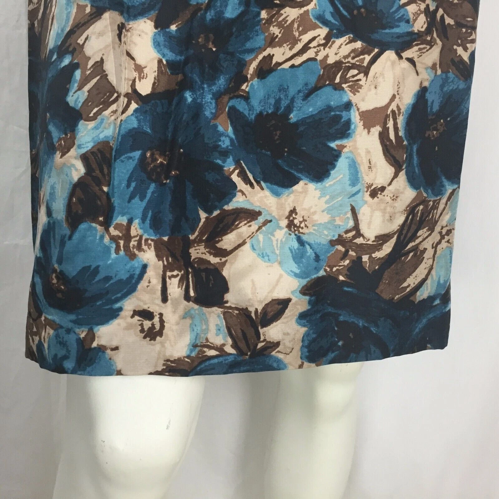 Abito Kate Spade New York blu e marrone floreale senza maniche in seta con cintura taglia 6