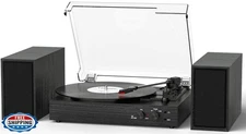 TANLANIN Bluetooth Record Player with Stackable External Speakers,MP3 PC Enco