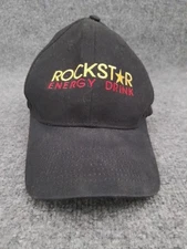Vintage Y2K Rockstar Energy Drink Hat Cap One Size Black Yellow Red Flexfit