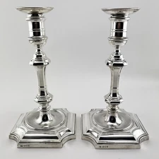 Impressive Pair of George II Style Sterling Silver Candlesticks - London 1938