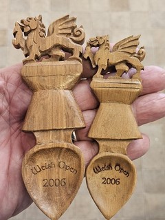 Two Carved Welsh Love Spoons Welsh Open 2006