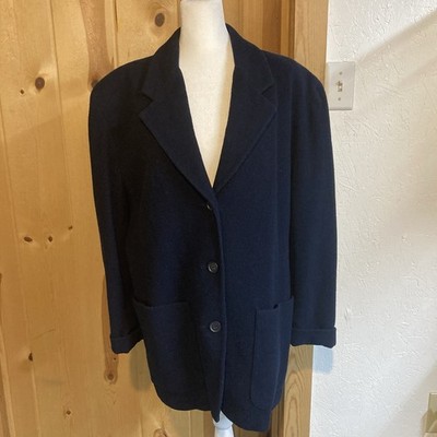 Chaus Wool Nylon Lined Navy Blue Size 14 Car Coat Pockets Spot Left Arm