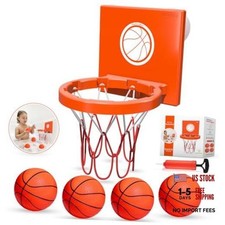 Bath Toys - Bathtub Basketball Hoop for Kids, Orange 4 Balls With Stripes 