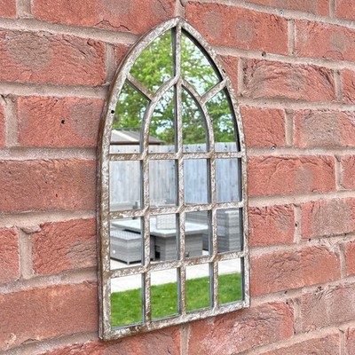 Vintage Bogen Wandspiegel 42,5 cm klein rustikal Fenster gewölbt Garten Außen Deko