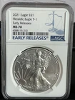 2021 AMERICAN SILVER EAGLE TYPE-1 “HERALDIC EAGLE”NGC MS-70 “EARLY RELEASES”
