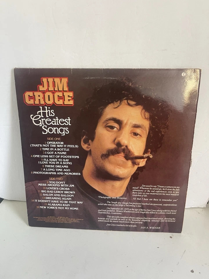 Jim Croce Greatest Songs Vintage Vinyl LP 1980 K-Tel Record NE-1059 - Image 2 of 4