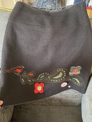 Joe Browns Black Wool Blend Skirt UK 10/US6 EU36/38Embroidered Lined Boho Style