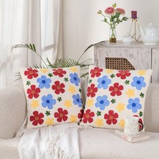 Pack of 2 Embroidered Decorative Throw Pillow Cover 18x18 Inch Farmhouse Flor...