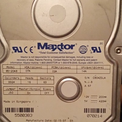 Maxtor 8000 1.2GB 5400RPM 3.5'' IDE Removable Internal Desktop HDD 85120A8