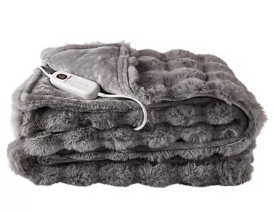 StaySnug Heizdecke Kunstfell Bubble Heizdecke Luxus 9 Wärme Grau