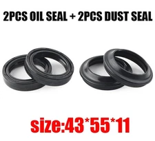 US 43x55x11 Motorcycle Front Fork Damper Shock 2Pcs Oil Seal +2Pcs Dust Seal Kit