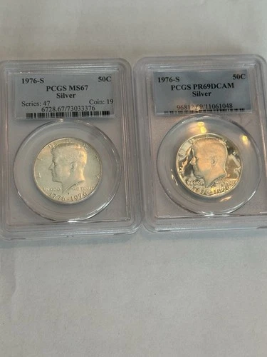 (2) 1976-S Kennedy Silver Half Dollars MS67 PCGS & PR69DCAM PCGS Beautiful
